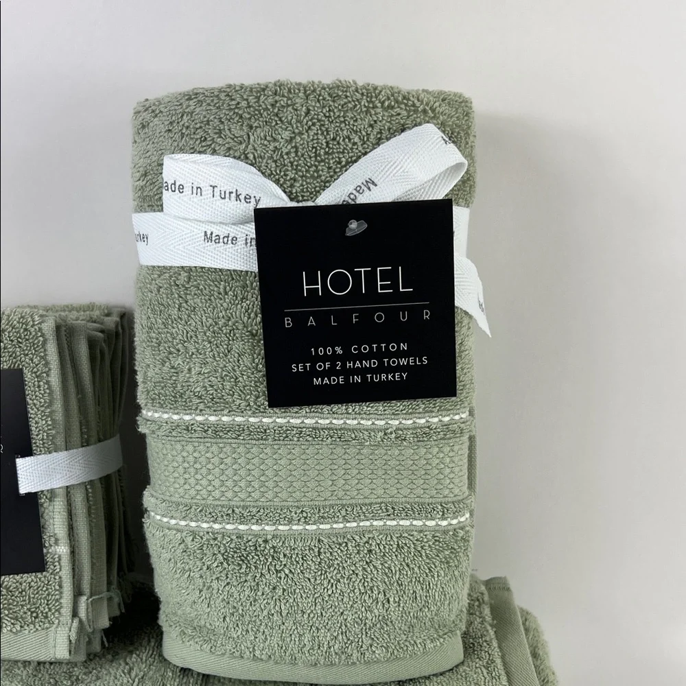Hotel Balfour Bath Towel Set Sage Green White Stripe Soft Cotton Set of 9 NEW